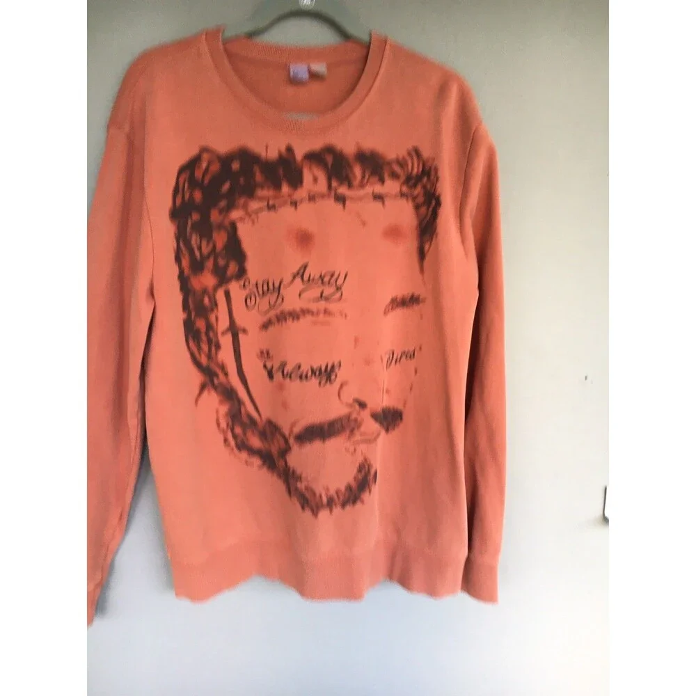 Post Malone Sweatshirt Large Burnt Orange Crewneck Stay Away Face Graphic Street